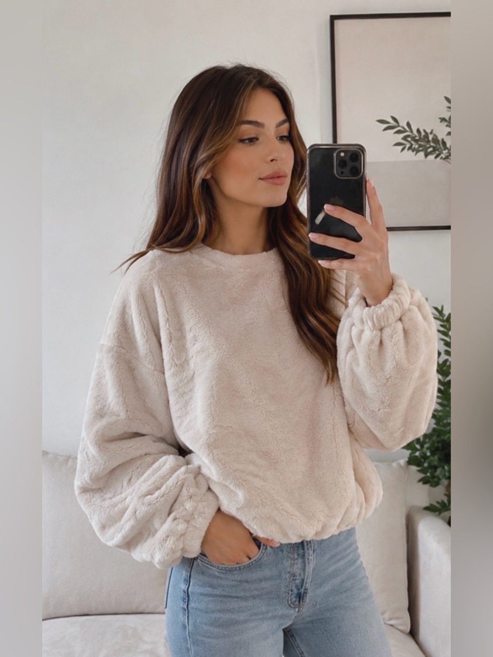 PHILOSOPHY FAUX FUR CROPPED PULLOVER